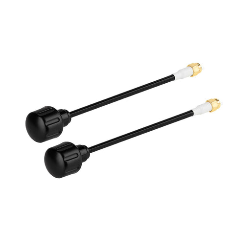 5dBi 5.8GHz FPV Antenna 2 Pack With SMA Male Connectors For Long Range Video Link shown in black with gold SMA connectors.