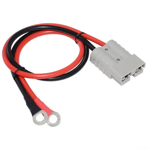 Heavy Duty 50A Double Pole Power Connector With 30Cm Flex Silicone Cable And 600V Two Pole Plug, red and black cables.