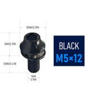 Front view of Titanium M5x12mm Bike Bolts With Washers For MTB Water Bottle Cage Hex Screws Set Of 4 Black Lightweight