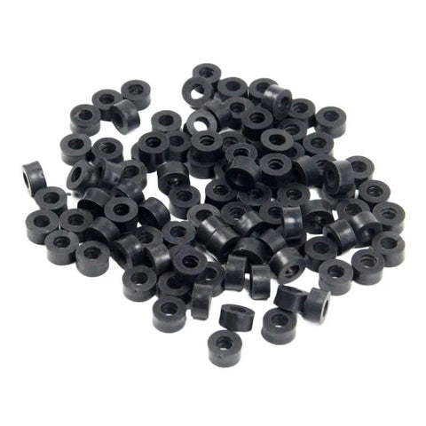 24 Pcs 5Mm Thick Black Nylon Round Spacer Washers For DIY Projects Bumpers And Hardware Spare Parts Kit Flat Durable Spacers For Automotive Motorcycle And Home Repairs, pile view