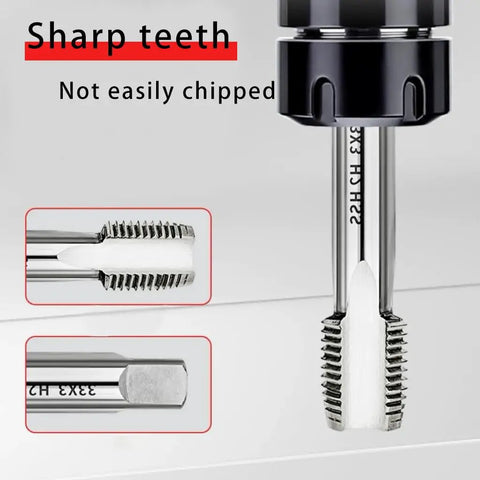 Close-up of M14 x 1.5mm Thread Tap HSS 6542 Extra Long 200mm, showing sharp teeth and flutes for heavy-duty threading in metal.