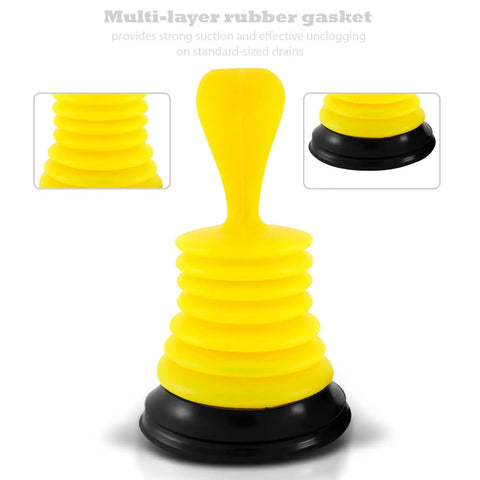 Tiny 7 Inch Sink Plunger With Ergonomic Grip No Sweat Mini Clog Remover For Kitchen And Bathroom Drains Space Saving Design And Heavy Duty Suction Universal Fit For Home Or Commercial Use Bright Yellow.