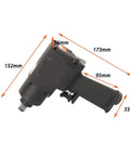 Commercial Grade Pneumatic Impact Hammer Driver Kit With One Half Inch Anvil Packs Mean Muscle And 550 Newton Meters of Raw Torque side view with dimensions shown.