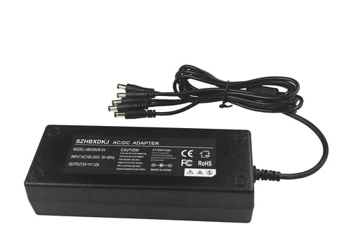 Five Port 5V 12A USB Charger Hub With Multi Function Power Station For Smartphones Tablets Drones And Remote Controllers Space Saving Charger Dock That Powers Up To Five Devices At Once, black AC adapter and power cable
