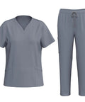 Women Housekeeping Uniforms And Nursing Scrub Sets With Utility Pockets Breathable V Neck Zipper Tops Paired With Comfy Drawstring Joggers.