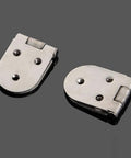 4 Pack 90 Degree Solid Cabinet Hinges With Screws, Flush Mount Stainless Steel Silver Finish, 83mm by 31mm, displayed flat on surface
