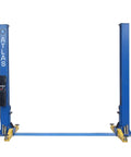 Heavy Duty Two Post Vehicle Lift With Baseplate And Open Top Design For Low Ceiling Garages, 8000 Lb Beefy Load Limit, Three Stage Symmetric Arms, Twelve Piece Truck Adapter Kit, Workhorse Garage Rig For Weekend Warriors And Shop Pros in full view, blue color.