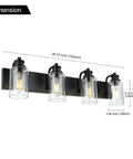 Dimensions of 4 Light Black Vanity Light With Clear Glass Shades For Bathroom Mirror Hallway Bedroom And Living Room Modern Wall Lamp