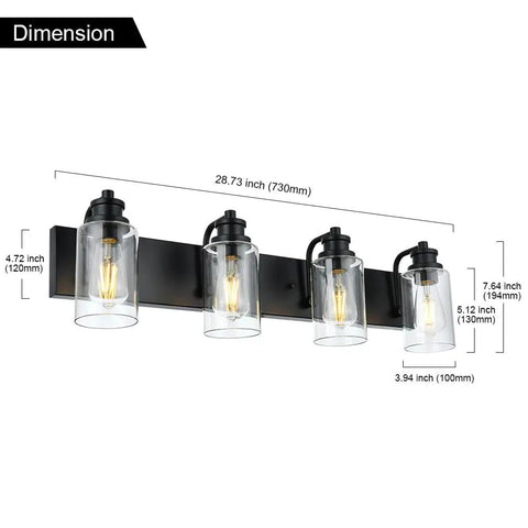 Dimensions of 4 Light Black Vanity Light With Clear Glass Shades For Bathroom Mirror Hallway Bedroom And Living Room Modern Wall Lamp