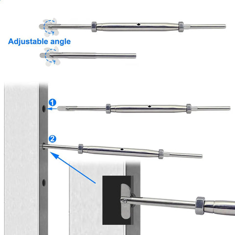Stainless Steel Cable Railing Hardware Kit For 1/8 Inch Cable Railing System, DIY Friendly Adjustable Angle Drop Pin Turnbuckle Kit For Metal Posts