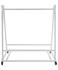 Heavy Duty Steel Floor Mat Hauler Cart 40 By 28 By 42 Inches, white iron frame, rolling garage rack for storing mats.