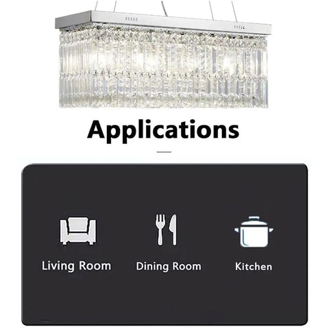 Modern Raindrop K9 Crystal Rectangle Showstopper Chandelier With 11-Light Linear Pendant for living room, dining room, kitchen.
