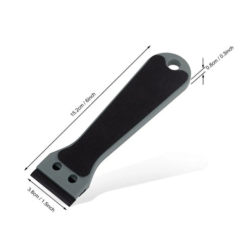 Two Pack Plastic Razor Scraper With Six Inch Long Handle And One Hundred Double Edge Blades, Heavy Duty Adhesive Remover Tool shown