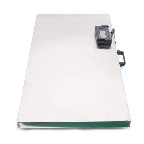 Built Like A Rock Heavy Duty Pet Scale Designed For Big Dogs And Livestock With Stainless Steel Platform and LCD screen, top view.