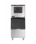 Heavy Duty Commercial Nugget Ice Maker Producing Beast Mode Cubes For Hospitality Venues With Large Capacity Bins And Fast Cycle Times, stainless steel and black storage.