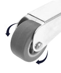 Heavy Duty Rock Solid Sliding Door Caster Wheel With Galvanized Steel Pulley For Barn And Wardrobe Tracks Featuring Dead Quiet Rollers And No Hassle Installation close-up showing durable rubber wheel and metal fittings.