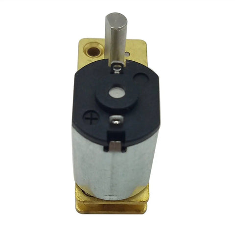 Top view of Mini N20 DC Gear Motor for DIY Projects, Adjustable Speed and Reversible Direction, showing motor and gearbox details.
