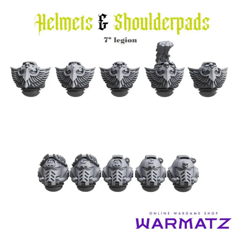 Gray Helmets And Shoulder Pads Army Gear Pack For Uncustom Armies 7th Legion featuring detailed helmet designs and shoulder pads