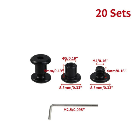 Top Shelf Stainless Steel M4 X 4mm Binding Post Screws set with black terminal bolts and hex key, 20 pack for electronics use.