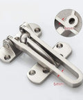 Heavy Duty Zinc Alloy Door Security Chain Latch showing detailed hardware with dimensions for installation and rust proof features.