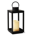 Outdoor Solar Lantern For Porch And Patio, Large Black Metal Lantern With Waterproof LED Candle, No Glass, 14 Inches