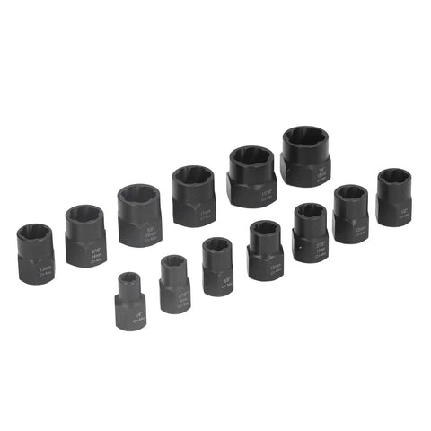 Snag Stuck Bolts Like A Boss With This Tough 13 Piece Nut Bolt Remover Set Built From Durable Chrome Molysteel For Pro Level Grip On Rusted Fasteners In Any Garage Shop Situation Today. 13-piece Cr-Mo extractor sockets