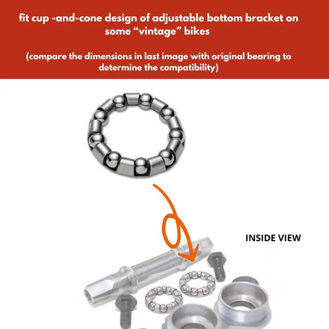 Five Sixteenth Ball Bearings Set For Bike Crank Bottom Bracket Replacement Retainer Cages Pack Of Four shown with crank parts.