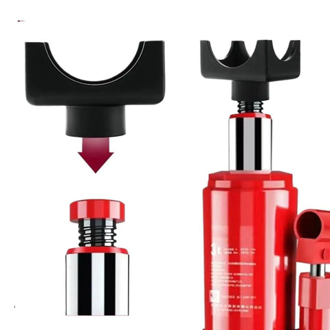 Bottle Jack Axle Saddle Adapter for 2 Inch and 3 Inch Axle Tubes, heavy duty lifting accessory showing fit and quick attach features.