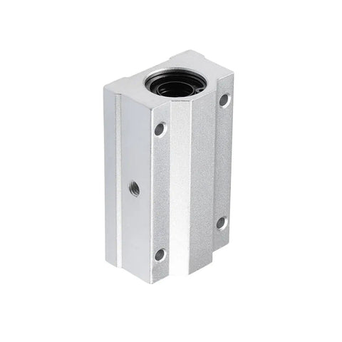 SCS12LUU Linear Ball Bearing Slide Block Units Extra Long 12mm Bore, aluminum housing, for CNC machines and robotics, front view.