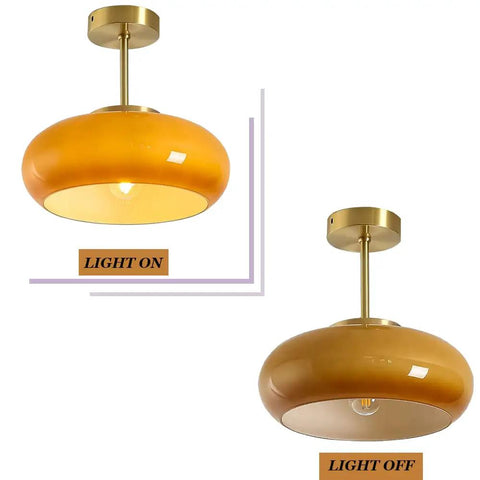 Mid Century Semi Flush Mount Ceiling Light With Glass Shade, Modern Hallway Fixture For Entryway And Kitchen, Orange Finish, Bulb Included, UL Listed Sconce Style Ceiling Lamp For A Room-Ready Vibe