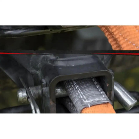 Close-up view of Built Tough Stainless Steel Trailer Hitch Pin in receiver lock, showcasing secure fit and heavy-duty design.