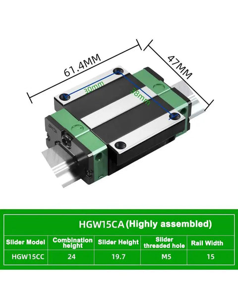 Beefy HGW15CA Linear Slider Bearing Pair, Flange Slider Blocks For HG15 CNC Linear Guides, Heavy-Duty Build, High Rigidity, Low-Friction Bearing Steel, 2 Pieces, Perfect For Precision CNC Machines And Milling Setups, dimensions 61.4mm x 47mm
