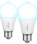 Motion Sensor LED Bulbs A19 5000K Daylight Dusk To Dawn Motion Activated 11W 75W Equivalent 1200 Lumens Indoor Outdoor Use Easy Install Porch Garage Hallway 2 Pack, two LED bulbs