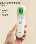 Forehead Digital Thermometer For All Ages Fast Read In Seconds Celsius And Fahrenheit Ergonomic Design Color Coded Temperature Guide Easy To Use For Babies, Kids And Adults. white thermometer 6.1-inch held in hand