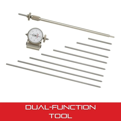 Crankshaft Distortion Dial Gauge With Balancing Attachment, White Face, Range 2.375 to 18 Inches,.001 Inch Graduation, shown with rods