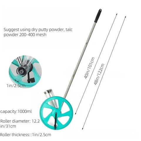 Smooth Operator Adjustable Line Marking Wheel Featuring A 1000Ml Chalk Tank And 31Cm Roller, Boasting A Telescopic Handle For Flawless Sports Field Layouts And Pavement Marking Jobs.