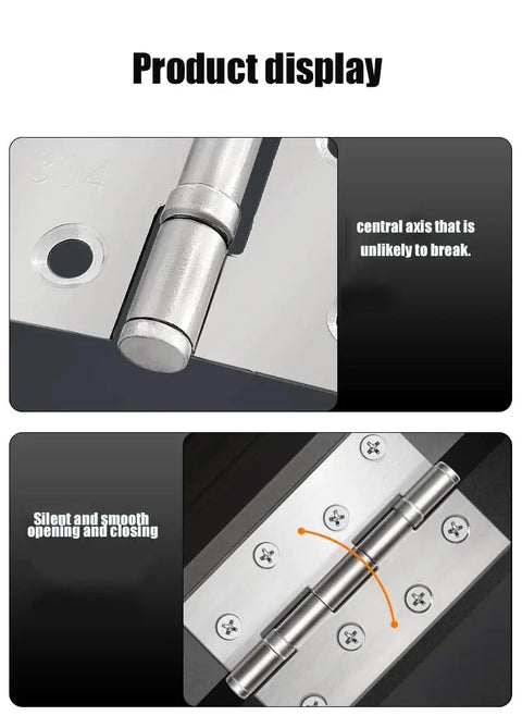 Six Pack 3.5 X 2.4 Inch 304 Stainless Steel Silver Silent Bearing Door Hinges showing smooth operation and durable design.