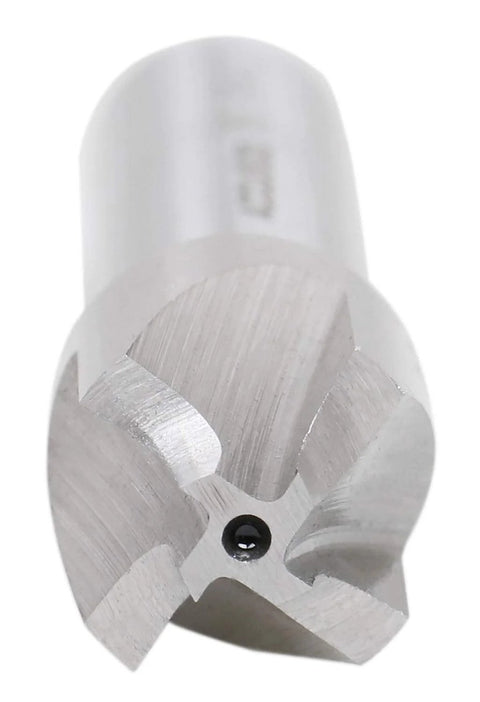 Corner rounding end mill, HSS, close-up view of its cutting edges