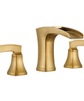Brushed Gold Waterfall Bathroom Faucet With 3 Hole Widespread Deck Mount Pro Grade Lead Free Brass Vanity Faucet With Two Handles Pop Up Drain And Supply Hoses Included MP107BG