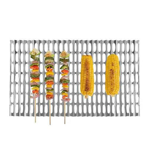 Foil Lux Disposable Grill Liners 19.7 By 12 Inch Nonstick Aluminum Grill Sheets with grilled vegetables and corn on the grill surface.