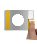 Hand holding 4 Pieces Door Reinforcement Plate Set For Door Handle Fixing Cover Filler Backplate, showcasing installation detail.