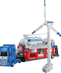 2 In 1 Wind Turbine And Platform Trailer Playset, Large Wind Up Generator Model Transporter, Battery Free STEM Kit For Kids
