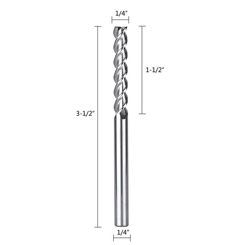 SpeTool 1/4in shank carbide end mill for aluminum, 3 flutes, 3.5in length (front view)
