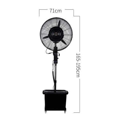 Heavy Duty Floor Standing Pedestal Fan With Wide Angle Oscillation For Indoor Outdoor Cooling Built Tough, height 165-195cm, width 71cm.