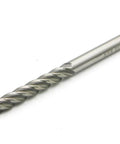 Side view of an 8 mm cutting-diameter, 8 mm shank HSS end mill with 4 flutes and a long straight shank
