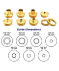 Pro Grade Router Template Guide Set featuring precise metal bushings with various sizes and dimensions for accurate routing.