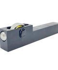 Mini Lathe Roller Burnishing Tool For Rock Solid Slick Surface Finish On Steel Brass And Aluminum With Hella Durable Steel Balls And Polishing Cloth Fits Conventional And Cnc Lathes Hrc18 To 68 Hardness, side view showing roller and tool post.