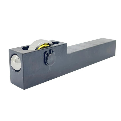 Mini Lathe Roller Burnishing Tool For Rock Solid Slick Surface Finish On Steel Brass And Aluminum With Hella Durable Steel Balls And Polishing Cloth Fits Conventional And Cnc Lathes Hrc18 To 68 Hardness, side view showing roller and tool post.