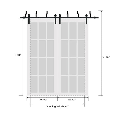 Illustration of Sliding Closet Frosted Glass Barn Bypass Doors With Complete Hardware Set And 8 Ft Rails Two Door Slabs