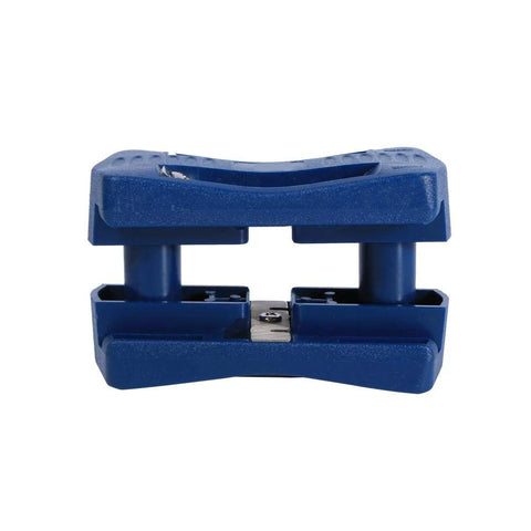 Blue woodworking trimmer with double cutter blades, compact DIY cutting tool